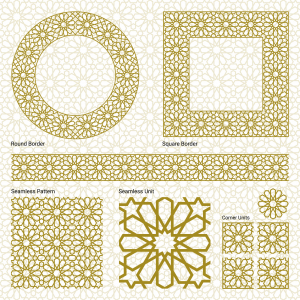 وکتور اسلیمی  طلایی دایره مربع در طرح های مختلف